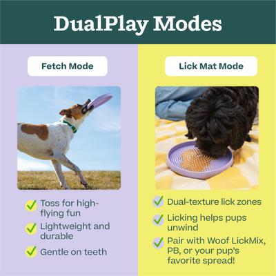 Show full view: Woof Fly N' Feed Flying Disc Dog Toy & Lick Mat for Enrichment, Lavender slide 6 of 10