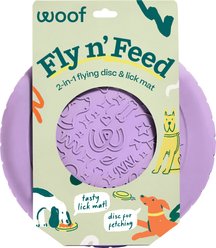 Woof Fly N' Feed Flying Disc Dog Toy & Lick Mat for Enrichment, Lavender