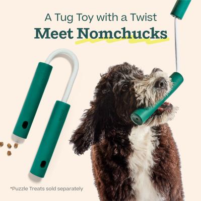 Show full view: Woof Nomchucks Dog Game Puzzle Enrichment Treat & Tug Toy, Green slide 3 of 9