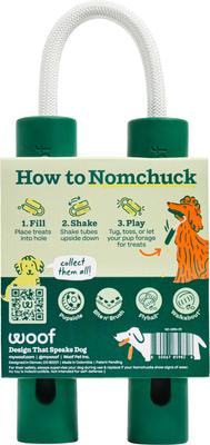 Show full view: Woof Nomchucks Dog Game Puzzle Enrichment Treat & Tug Toy, Green slide 2 of 9