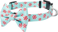 Frisco Peppermint Print Dog Collar with Removable Bow, M: 14 to 20-in neck, 3/4-in wide