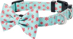 Frisco Holiday Peppermint Print Dog Collar with Removable Bow, S: 10 to 14-in neck, 5/8-in wide