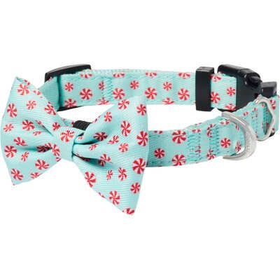 Frisco Frisco Holiday Peppermint Print Dog Collar with Removable Bow, S: 10 to 14-in neck, 5/8-in wide