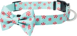 Frisco Christmas Peppermint Print Dog Collar with Removable Bow, L/XL: 18 to 26-in neck, 1-in wide