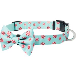 Frisco Peppermint Print Dog Collar with Removable Bow, L/XL: 18 to 26-in neck, 1-in wide