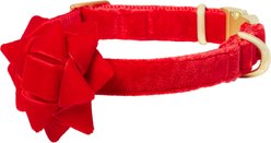 Frisco Christmas Velvet Dog Collar with Removable Gift Bow, S: 10 to 14-in neck, 5/8-in wide