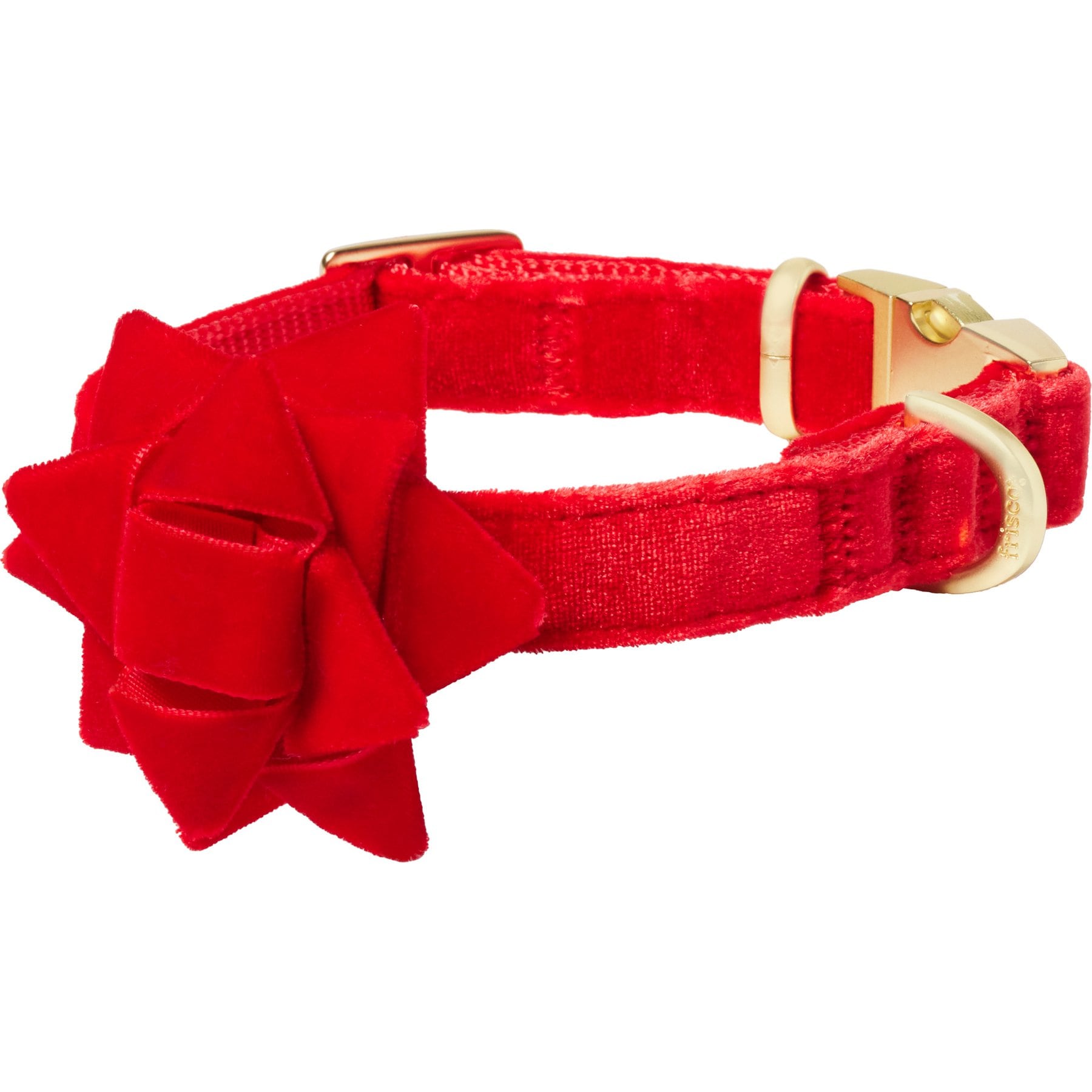 Frisco Christmas Velvet Dog Collar with Removable Gift Bow, XS: 8 to 12-in neck, 5/8-in wide