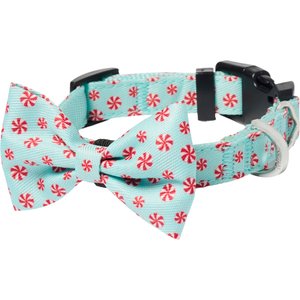 Frisco Christmas Peppermint Print Dog Collar with Removable Bow, XS: 8 to 12-in neck, 5/8-in wide