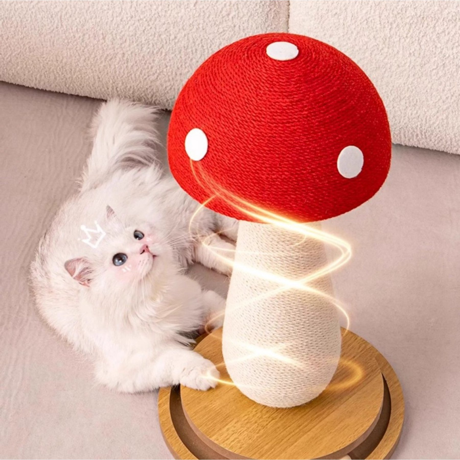 Fairela Mushroom Spinning 20.9-in Hemp Cat Scratching Post, White/Red