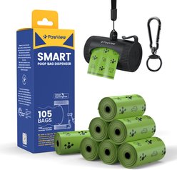 Pawview Leash Attachment Smart Holder Dog Poop Bag Dispenser with Bags, Carabiner Clip & Swivel Hook Design, 105 count, Lavender Scent, Black