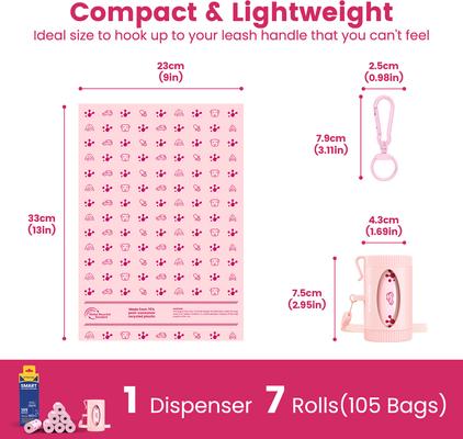 Show full view: Pawview Leash Attachment Smart Holder Dog Poop Bag Dispenser with Bags, Carabiner Clip & Swivel Hook Design, 105 count, Lavender Scent, Pink slide 2 of 12