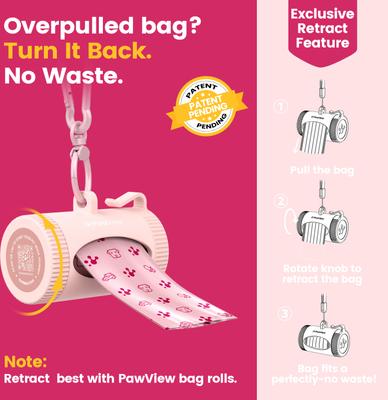 Show full view: Pawview Leash Attachment Smart Holder Dog Poop Bag Dispenser with Bags, Carabiner Clip & Swivel Hook Design, 105 count, Lavender Scent, Pink slide 8 of 12