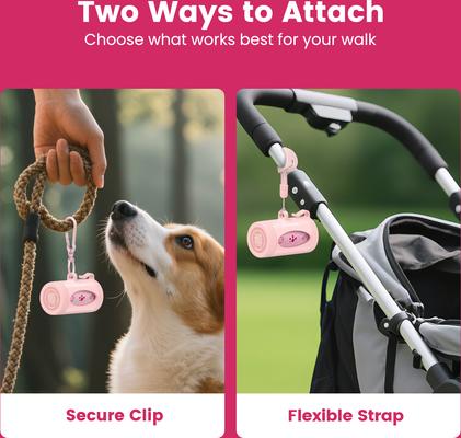Show full view: Pawview Leash Attachment Smart Holder Dog Poop Bag Dispenser with Bags, Carabiner Clip & Swivel Hook Design, 105 count, Lavender Scent, Pink slide 4 of 12