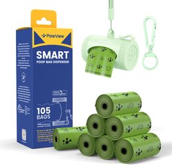 Pawview Leash Attachment Smart Holder Dog Poop Bag Dispenser with Bags, Carabiner Clip & Swivel Hook Design, 105 count, Lavender Scent, Green