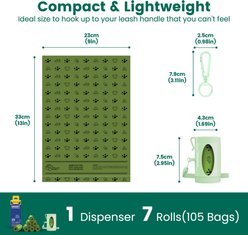 Pawview Leash Attachment Smart Holder Dog Poop Bag Dispenser with Bags, Carabiner Clip & Swivel Hook Design, 105 count, Lavender Scent, Green slide 2 of 9