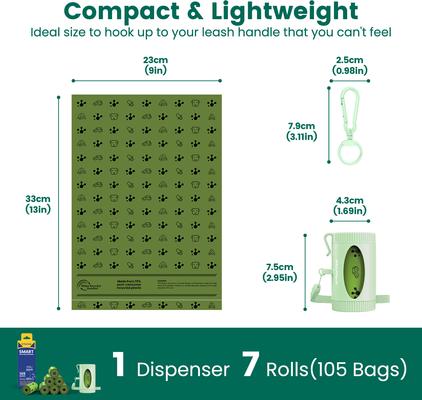 Show full view: Pawview Leash Attachment Smart Holder Dog Poop Bag Dispenser with Bags, Carabiner Clip & Swivel Hook Design, 105 count, Lavender Scent, Green slide 2 of 12