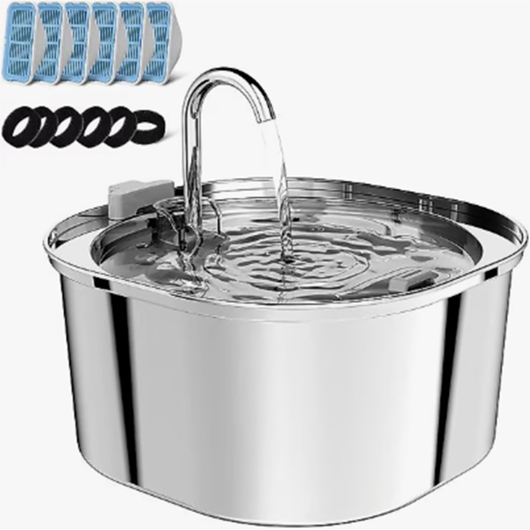 PEKTACO Stainless Steel Cat Water Fountain with Metal Spout & 6 Replacement Filters, 3.2 liter