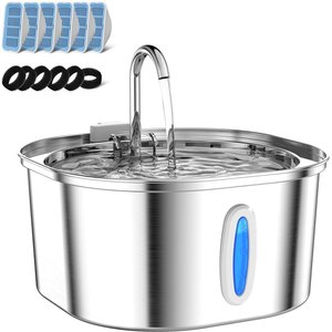 PEKTACO Stainless Steel Cat Water Fountain with Small Level Window, 6 Filters & 6 Sponges, 3.2 liter