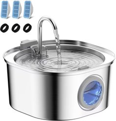 PEKTACO Stainless Steel Cat Water Fountain with Big Level Window, 3 Filters & 3 Sponges, 3.2 liter