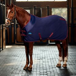 WeatherBeeta Anti-Static Fleece Standard Neck Horse Cooler, Navy/Burgundy, 81-in