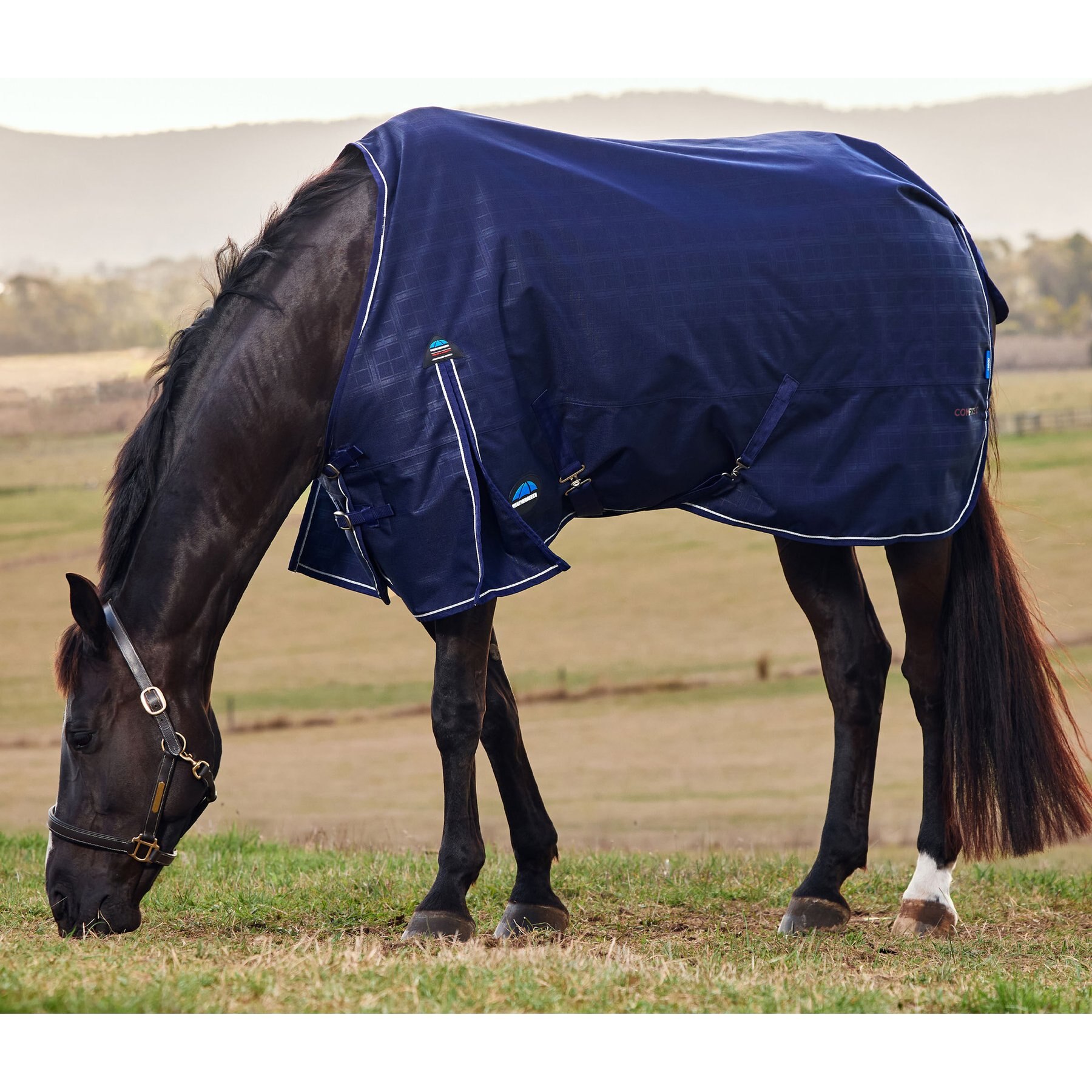 WeatherBeeta ComFiTec Prelim Standard Neck 220G Horse Turnout, Navy Embossed Plaid, 66-in