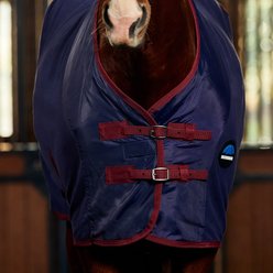 WeatherBeeta Anti-Static Fleece Standard Neck Horse Cooler, Navy/Burgundy, 78-in slide 2 of 5