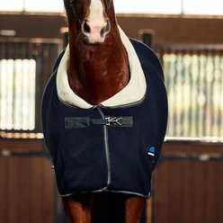 WeatherBeeta Sherpa Fleece Standard Neck Horse Cooler, Navy/Charcoal, 66-in slide 2 of 6