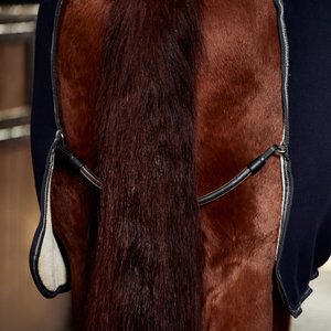 WeatherBeeta Sherpa Fleece Standard Neck Horse Cooler, Navy/Charcoal, 78-in