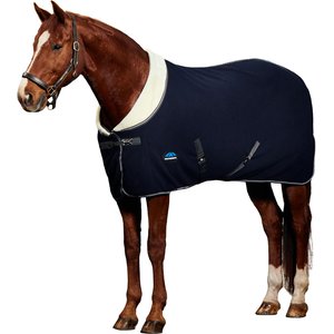 WeatherBeeta Sherpa Fleece Standard Neck Horse Cooler, Navy/Charcoal, 78-in