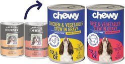 Chewy Stews Poultry & Beef Variety Pack Grain-Free Canned Dog Food (FORMERLY AMERICAN JOURNEY), 12.5-oz can, case of 12
