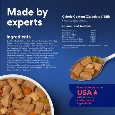 Show full view: Chewy Stews Beef & Vegetables in Gravy Grain-Free Canned Dog Food (FORMERLY AMERICAN JOURNEY), 12.5-oz can, bundle of 24  slide 8 of 10