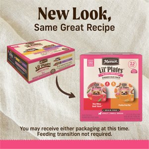 Merrick Lil’ Plates Dinner Duos Itsy Bitsy Beef Stew & Petite Pot Pie Variety Pack Grain-Free Wet Dog Food, 3.5-oz tub, case of 12
