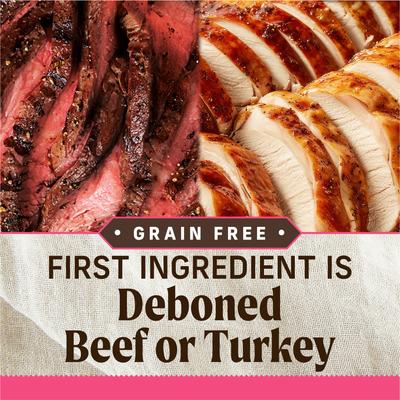 Show full view: Merrick Lil’ Plates Dinner Duos Teeny Texas Steak Tips Dinner & Tiny Thanksgiving Day Dinner Variety Pack Grain-Free Wet Dog Food, 3.5-oz tub, case of 12 slide 4 of 11