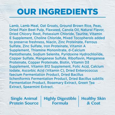 Show full view: Wellness Simple Limited Ingredient Diet Lamb & Oatmeal Formula Dry Dog Food, 40-lb bag slide 8 of 13