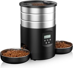 Casfuy Stainless Steel Automatic Dog & Cat Feeder with Two Bowls, 5-L