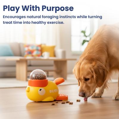 Show full view: PawsPik Happy Duck Interactive Dog Treat Dispenser Toy, Small, Yellow slide 6 of 11