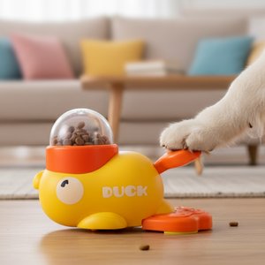 PawsPik Happy Duck Interactive Dog Treat Dispenser Toy, Small, Yellow