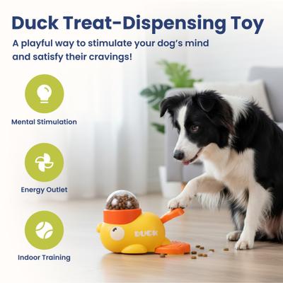 Show full view: PawsPik Happy Duck Interactive Dog Treat Dispenser Toy, Small, Yellow slide 2 of 11