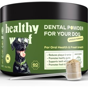 Healthy Woof Oral Care Bone Broth Dental Powder Supplement for Dogs, 4.2-oz jar