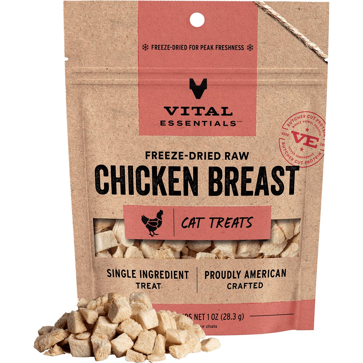 Vital Essentials Chicken Breast Single Ingredient Freeze-Dried Cat Treats, 1-oz bag