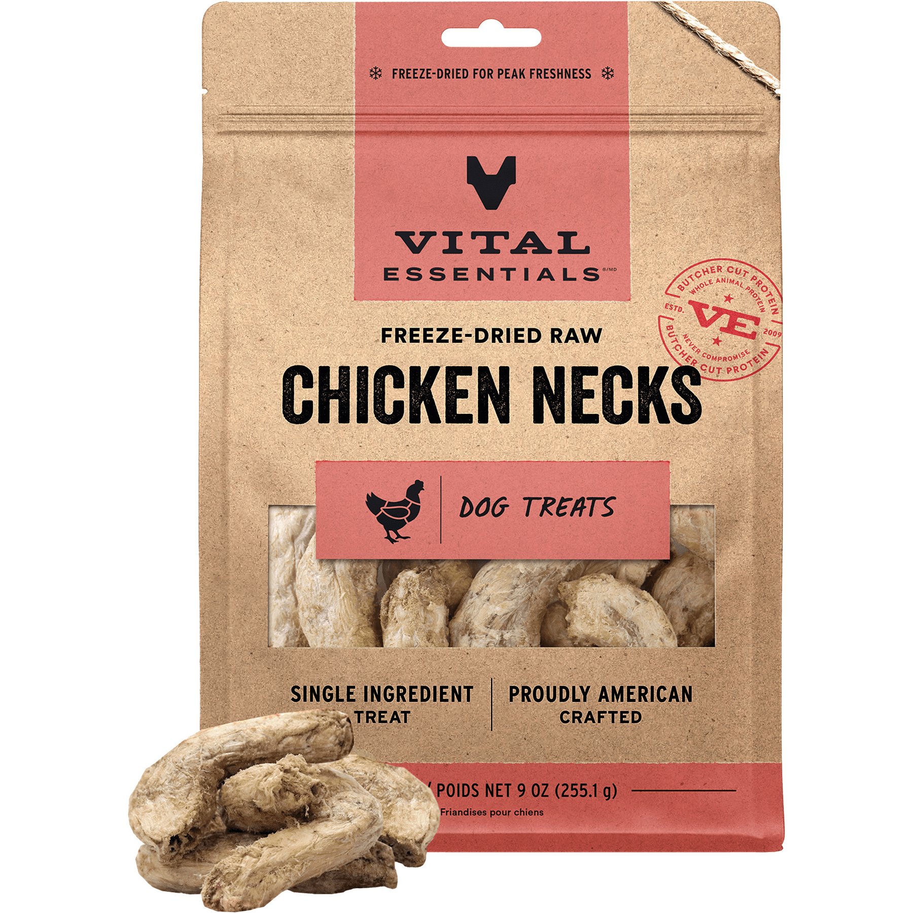 Vital Essentials Chicken Necks Single Ingredient Freeze-Dried Dog Treats, 9-oz bag