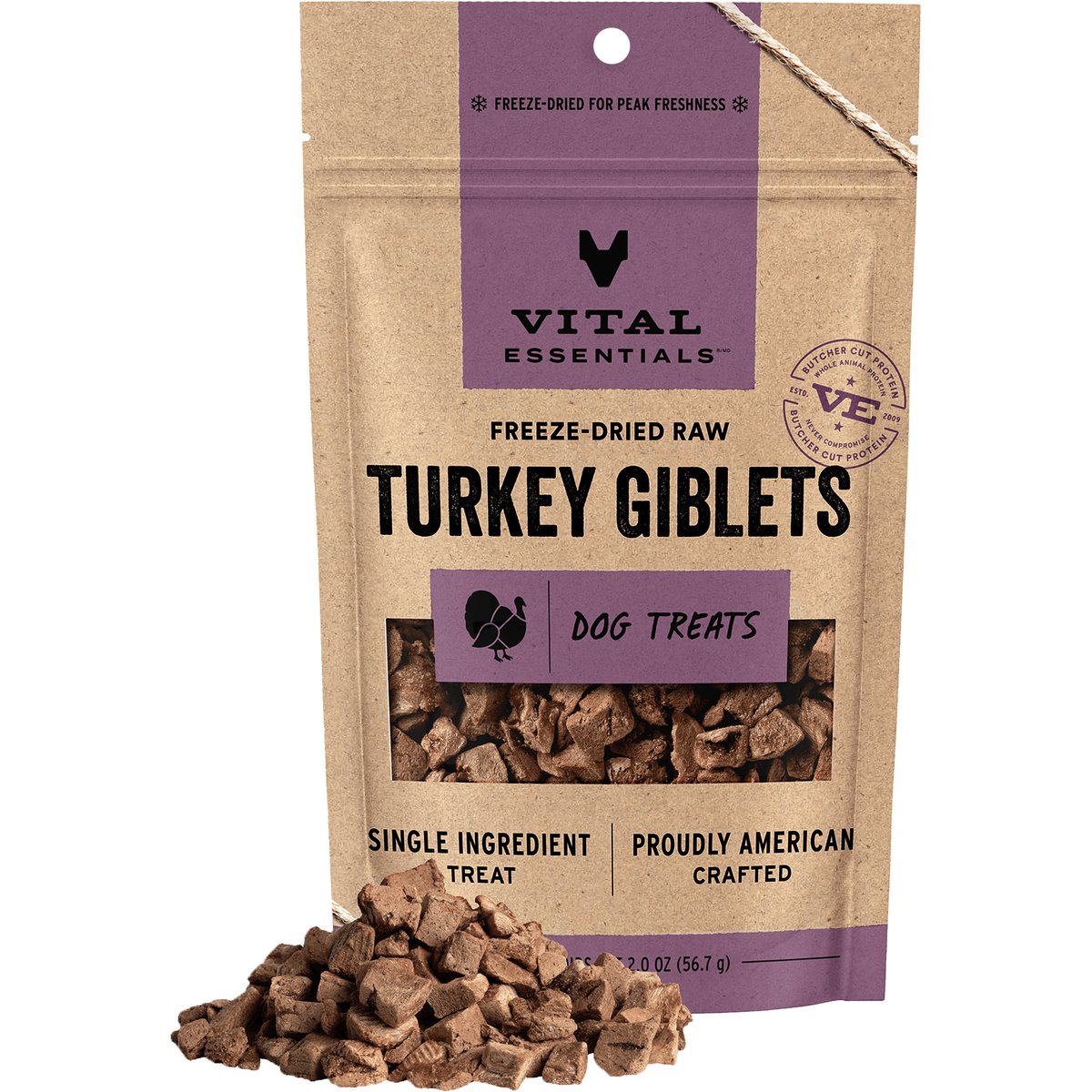 Vital Essentials Turkey Giblets Single Ingredient Freeze-Dried Dog Treats, 2-oz bag
