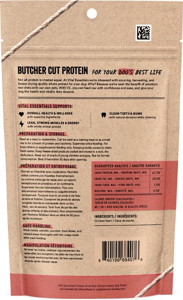 Vital Essentials Chicken Hearts Freeze-Dried Raw Dog Treats