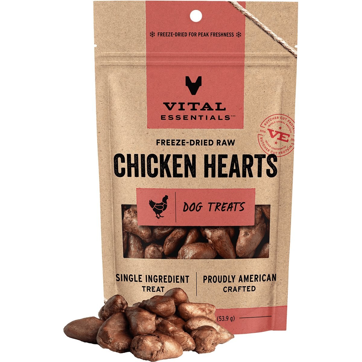 Vital Essentials Chicken Hearts Single Ingredient Freeze-Dried Dog Treats, 1.9-oz bag