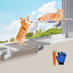 HOMAGICO 2-in-1 Fleece Adjustable Cat Window Perch, Gray, 26 x 13-in