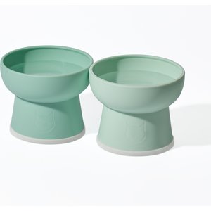 Necoichi 2pcs Elevated BPA-Free Non-Skid Dishwasher-Safe Microwavable Whisker Relief Plastic, Ocean Mist, 1.5-cup