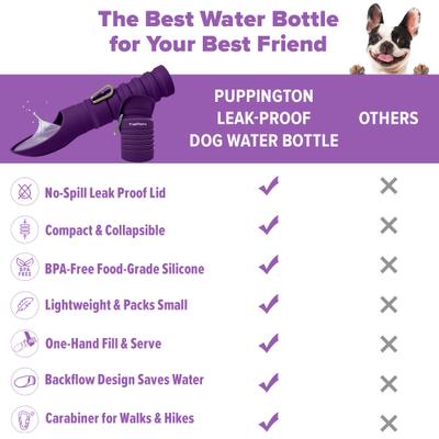 Show full view: Puppington Collapsible Silicone Dog Water Bottle, 18-oz, Plum Wine slide 7 of 9