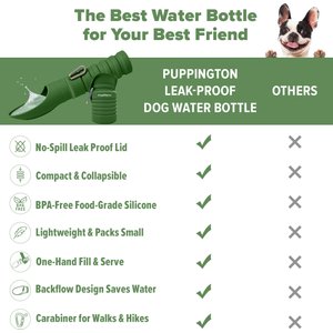 Puppington Collapsible Silicone Dog Water Bottle, 18-oz, Basil Green