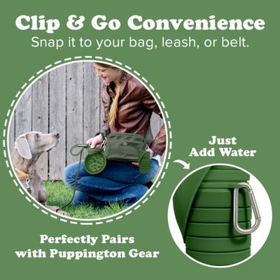 Show full view: Puppington Collapsible Silicone Dog Water Bottle, 18-oz, Basil Green slide 6 of 9