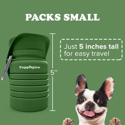 Show full view: Puppington Collapsible Silicone Dog Water Bottle, 18-oz, Basil Green slide 5 of 9